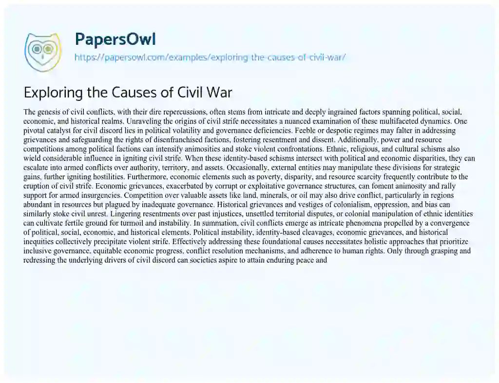 Essay on Exploring the Causes of Civil War