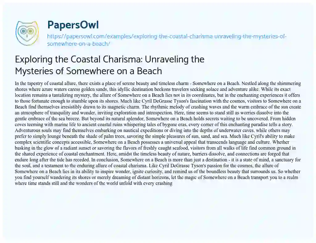 Essay on Exploring the Coastal Charisma: Unraveling the Mysteries of Somewhere on a Beach
