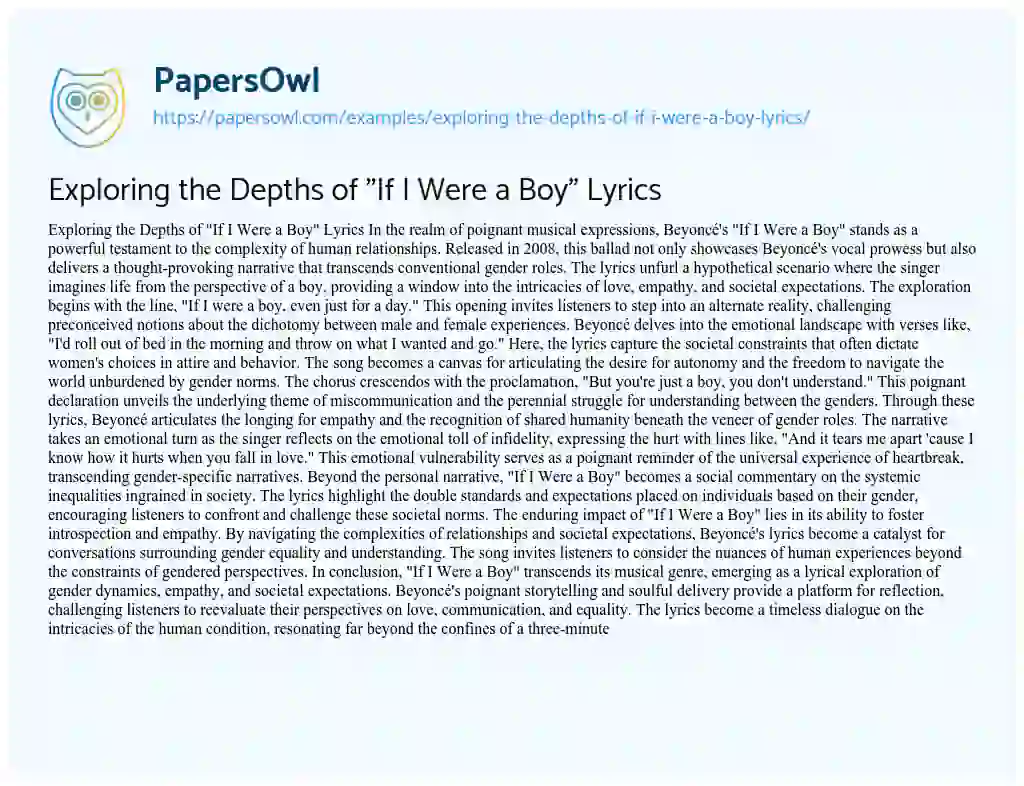 Essay on Exploring the Depths of “If i were a Boy” Lyrics