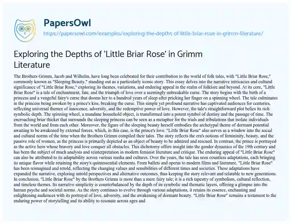 Essay on Exploring the Depths of ‘Little Briar Rose’ in Grimm Literature