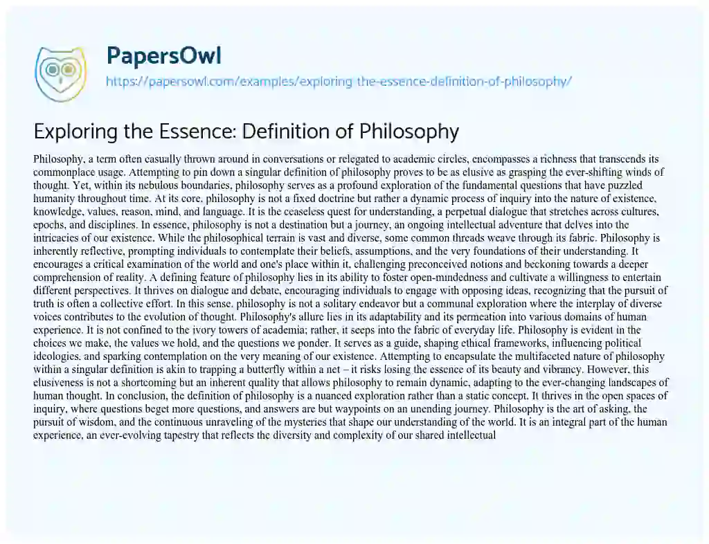 Essay on Exploring the Essence: Definition of Philosophy
