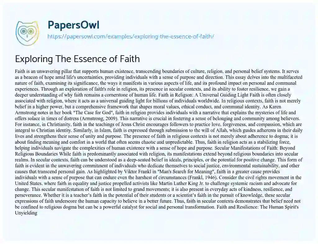 Essay on Exploring The Essence of Faith