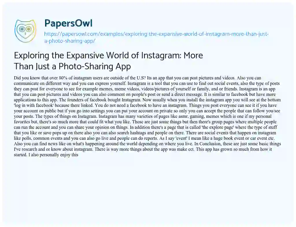 Essay on Exploring the Expansive World of Instagram: more than Just a Photo-Sharing App