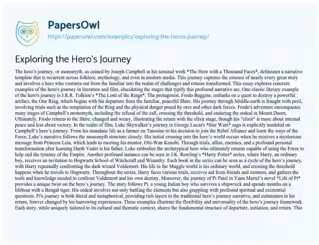 Essay on Exploring the Hero’s Journey