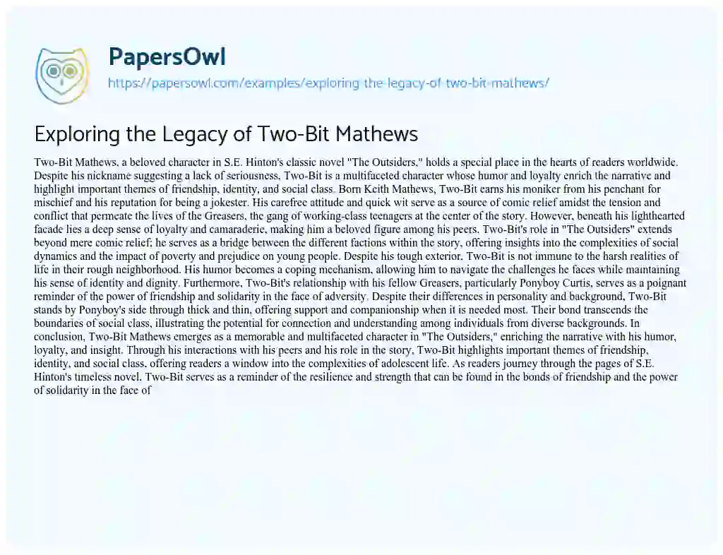 Essay on Exploring the Legacy of Two-Bit Mathews