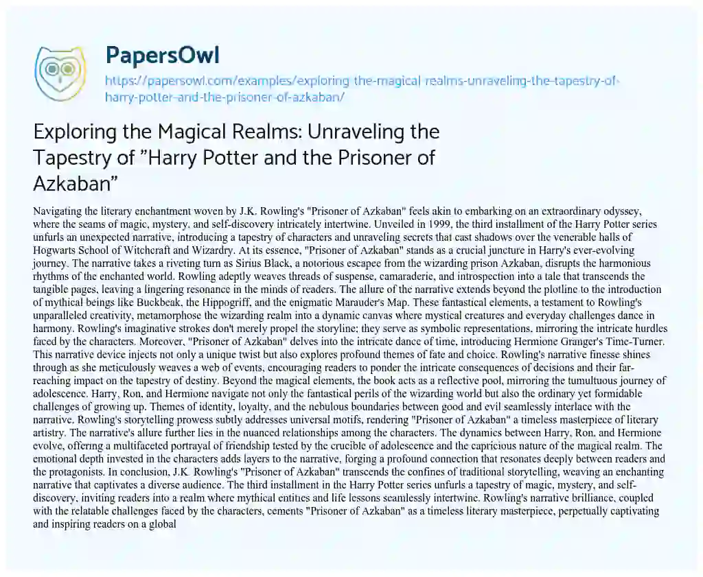 Essay on Exploring the Magical Realms: Unraveling the Tapestry of “Harry Potter and the Prisoner of Azkaban”