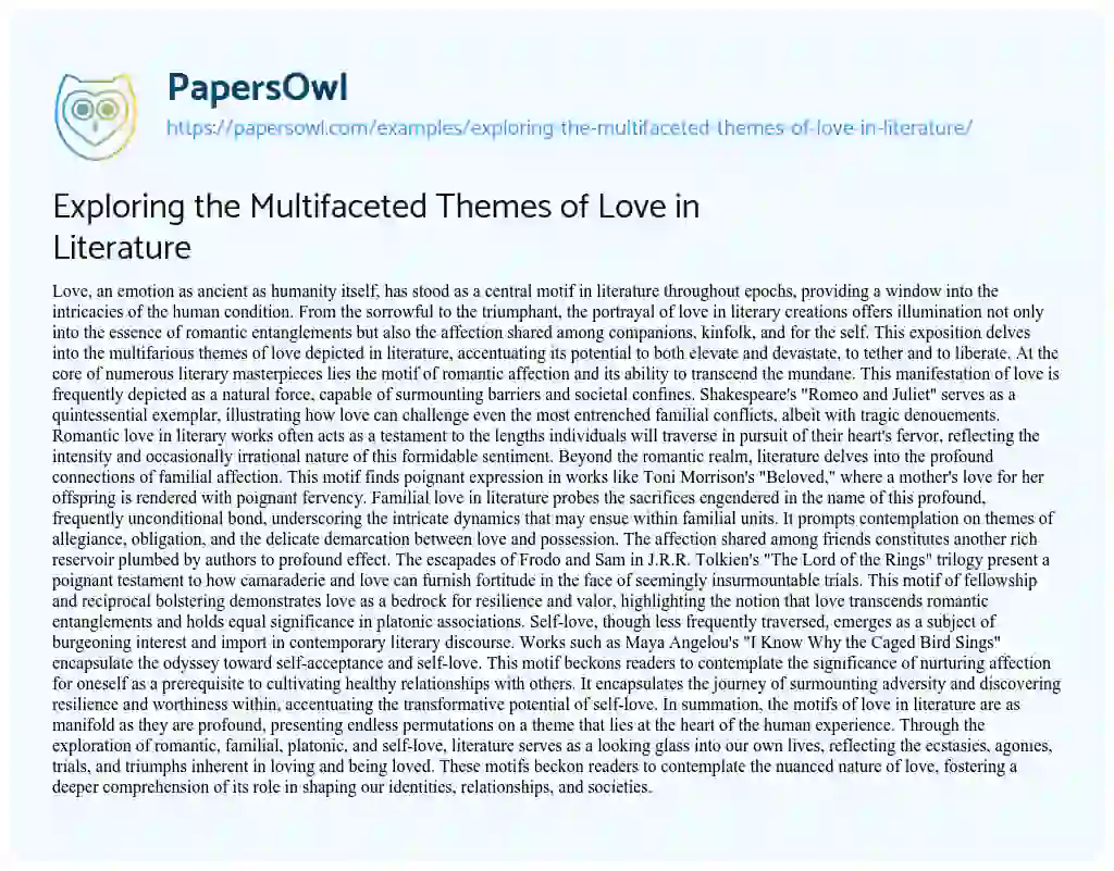 Essay on Exploring the Multifaceted Themes of Love in Literature
