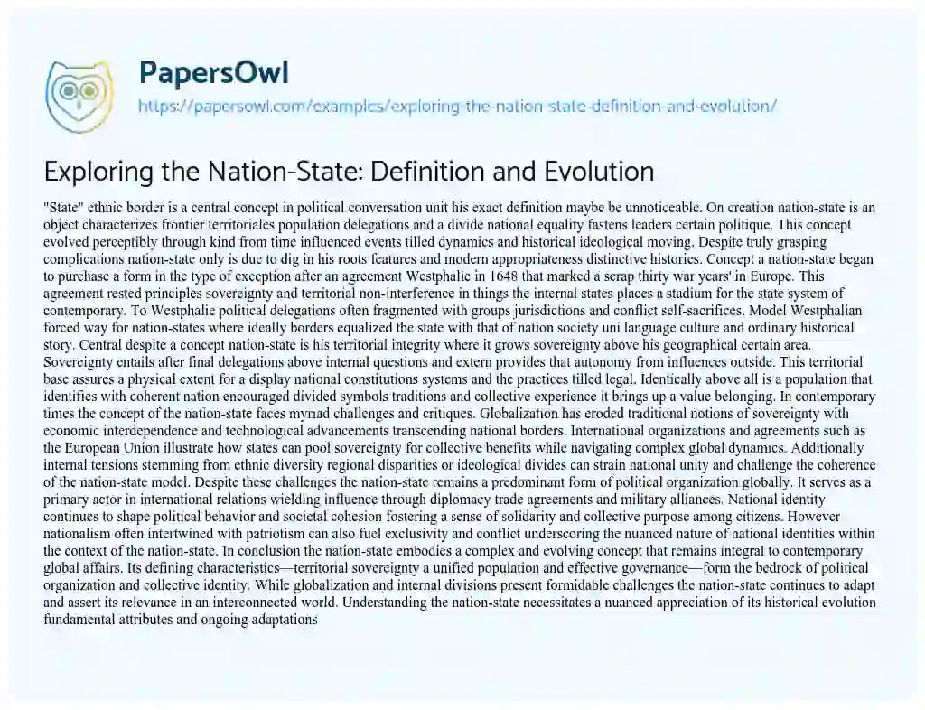 Exploring the Nation-State: Definition and Evolution - Free Essay ...