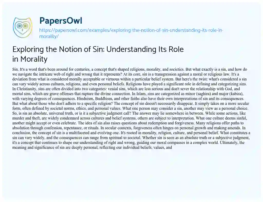 Essay on Exploring the Notion of Sin: Understanding its Role in Morality
