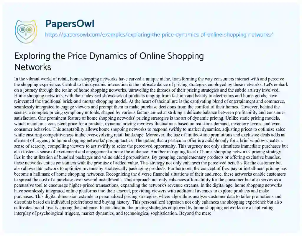 Essay on Exploring the Price Dynamics of Online Shopping Networks