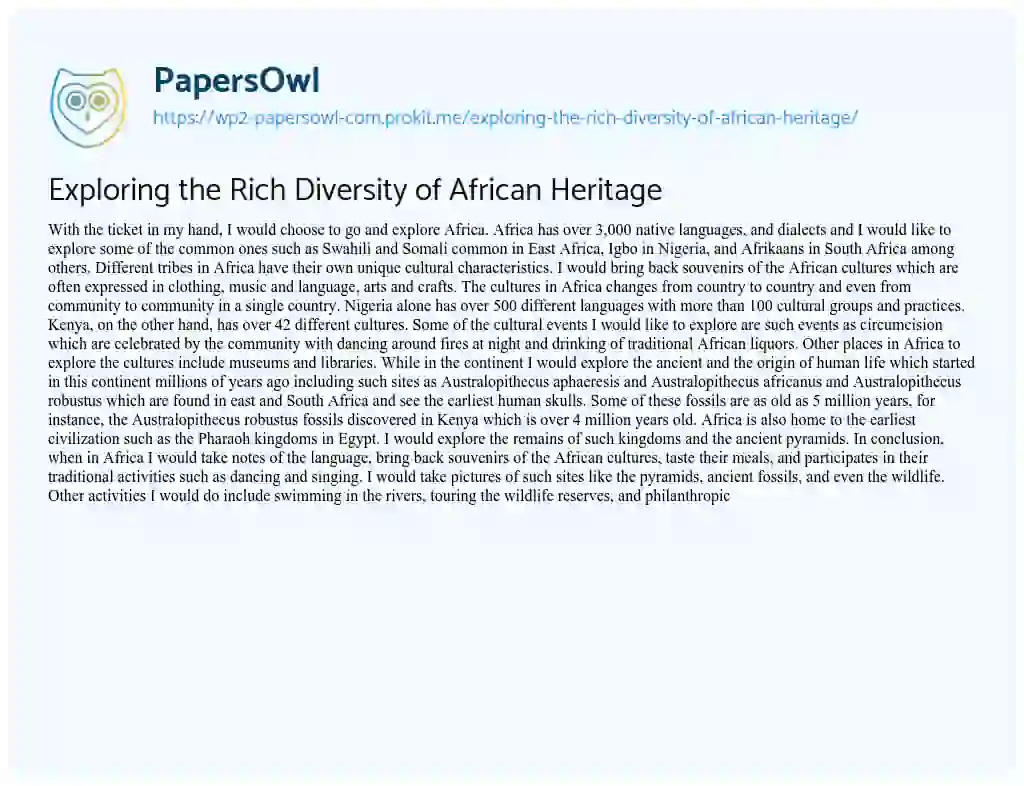 Essay on Exploring the Rich Diversity of African Heritage
