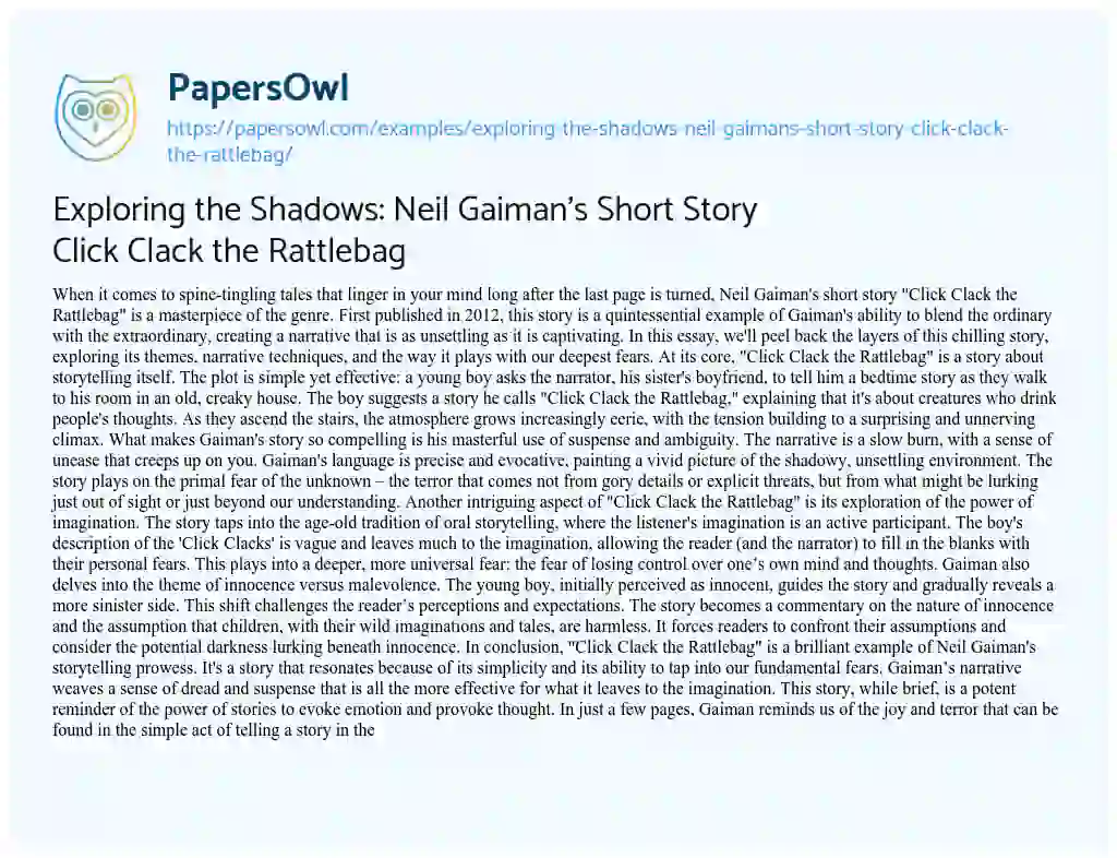 Essay on Exploring the Shadows: Neil Gaiman’s Short Story Click Clack the Rattlebag