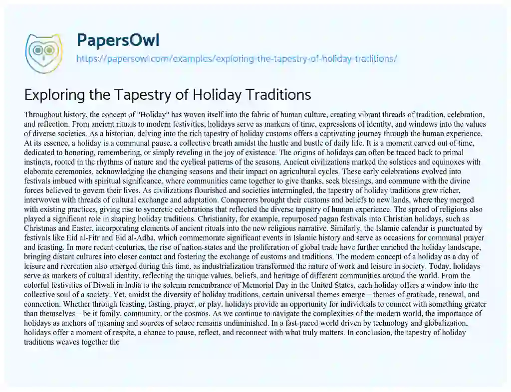 Essay on Exploring the Tapestry of Holiday Traditions