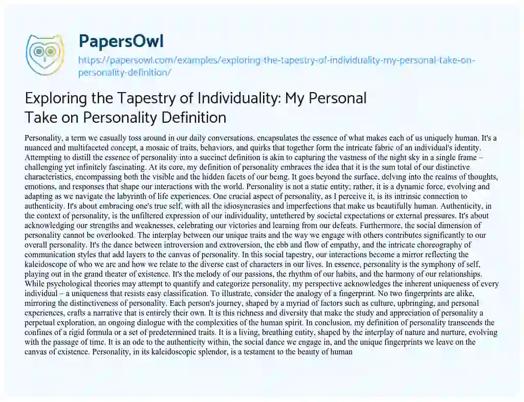 Essay on Exploring the Tapestry of Individuality: my Personal Take on Personality Definition