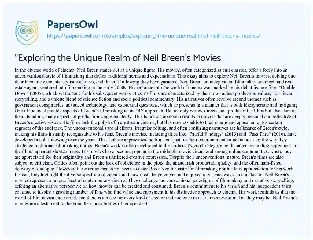 Essay on “Exploring the Unique Realm of Neil Breen’s Movies