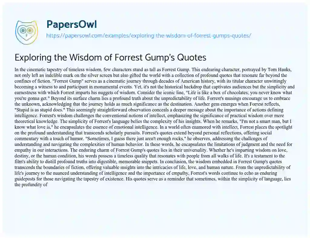 Essay on Exploring the Wisdom of Forrest Gump’s Quotes