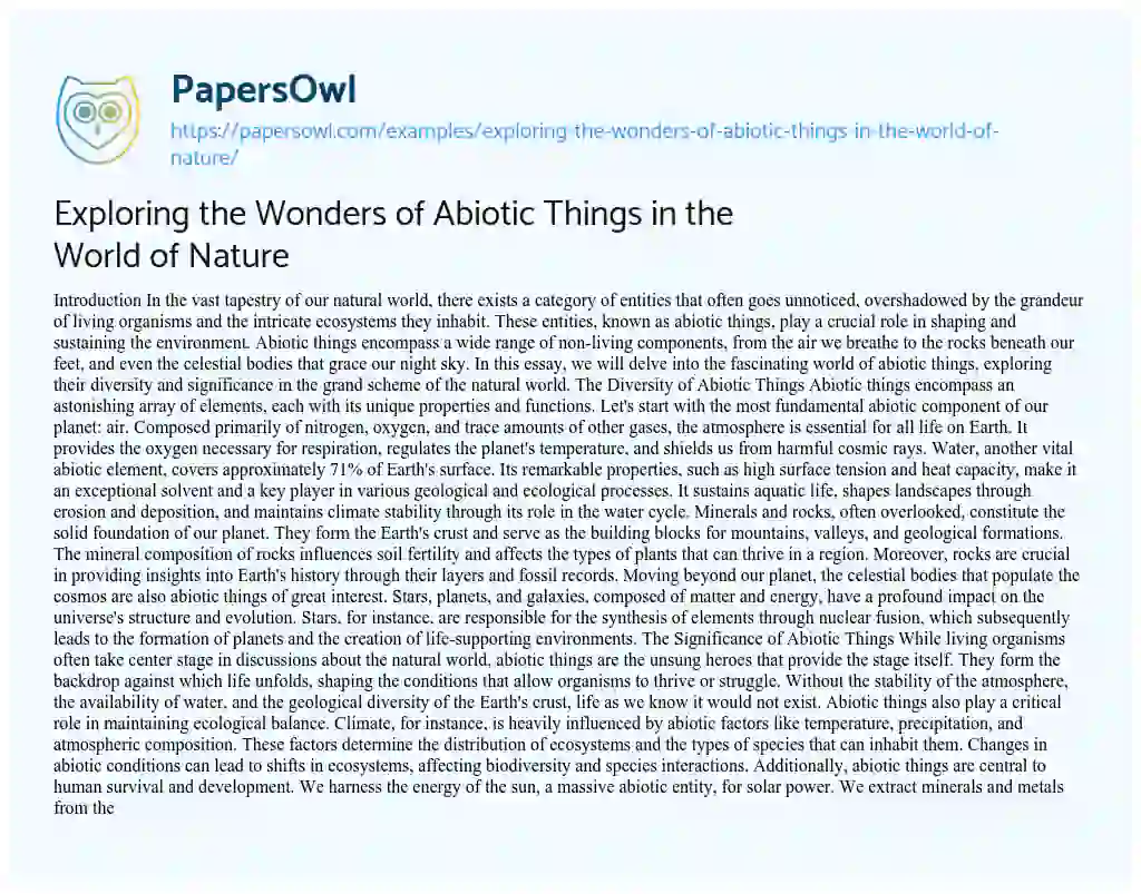 Essay on Exploring the Wonders of Abiotic Things in the World of Nature