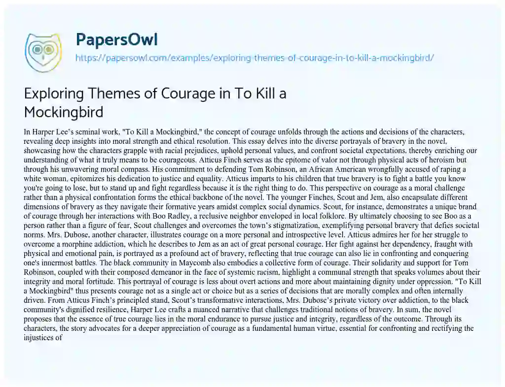 Essay on Exploring Themes of Courage in to Kill a Mockingbird