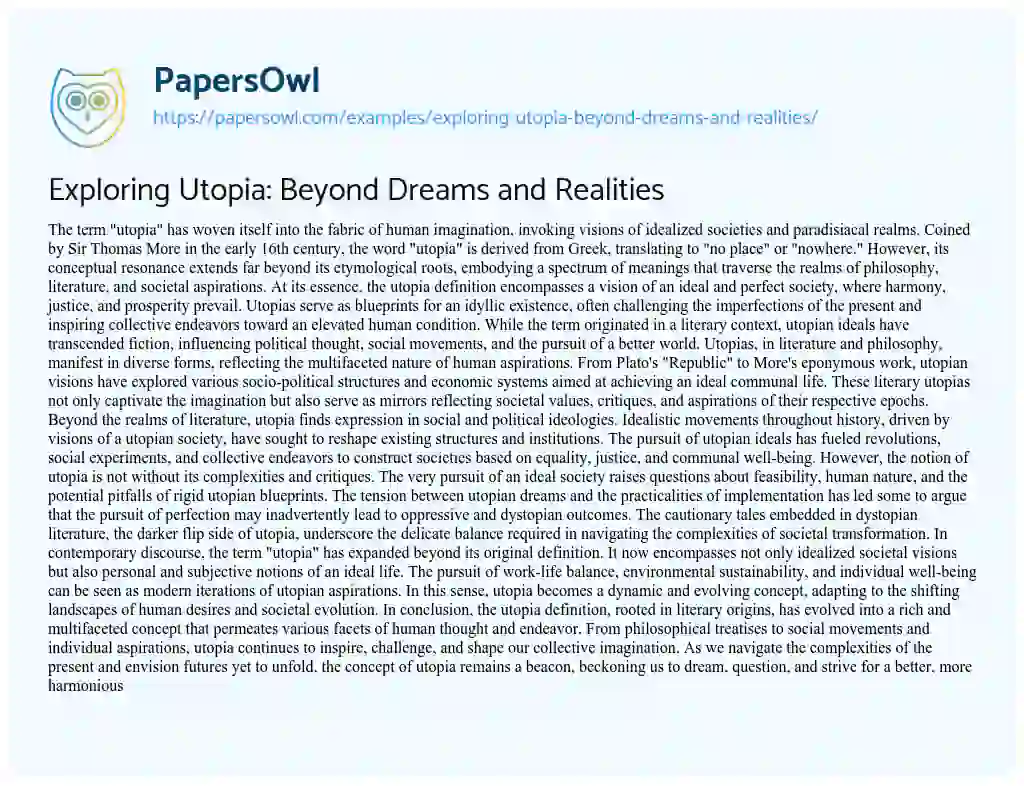 Essay on Exploring Utopia: Beyond Dreams and Realities