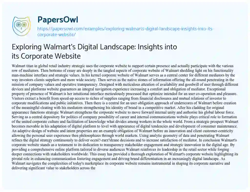 Essay on Exploring Walmart’s Digital Landscape: Insights into its Corporate Website