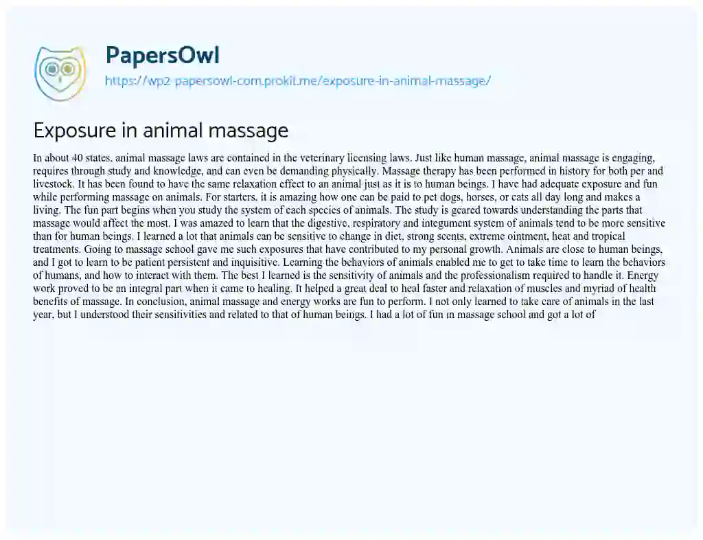 Essay on Exposure in Animal Massage