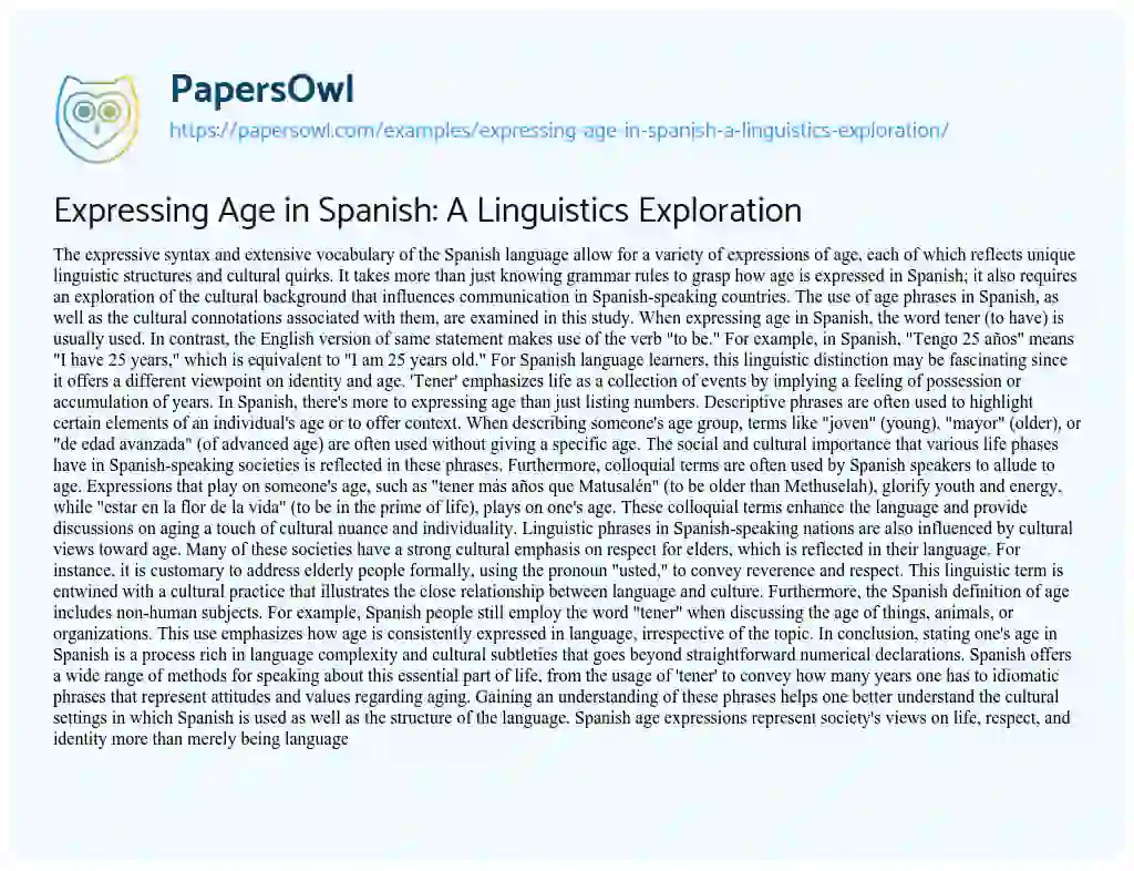 Essay on Expressing Age in Spanish: a Linguistics Exploration