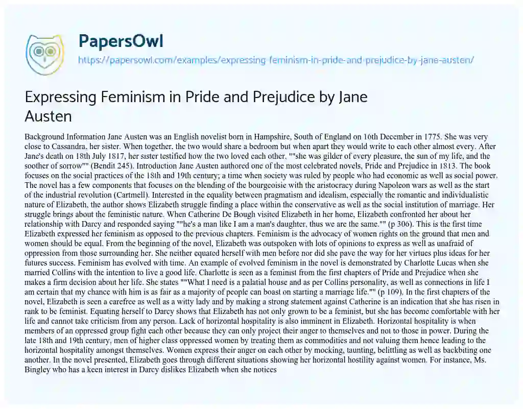 Expressing Feminism in Pride and Prejudice by Jane Austen essay