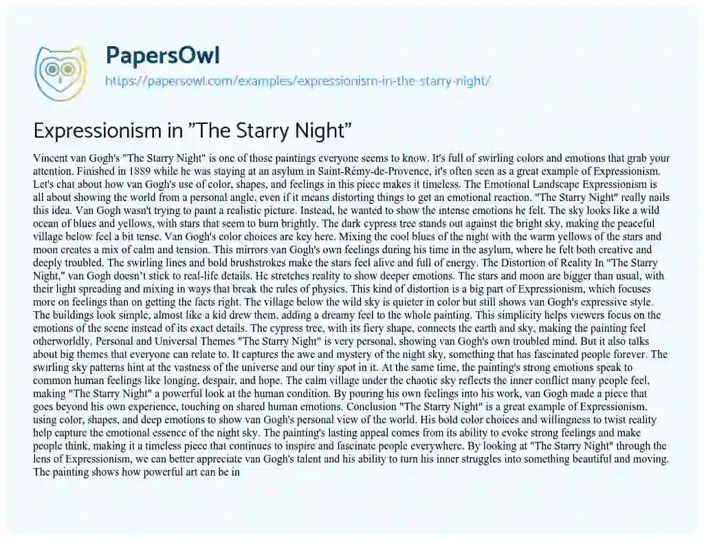 Essay on Expressionism in “The Starry Night”