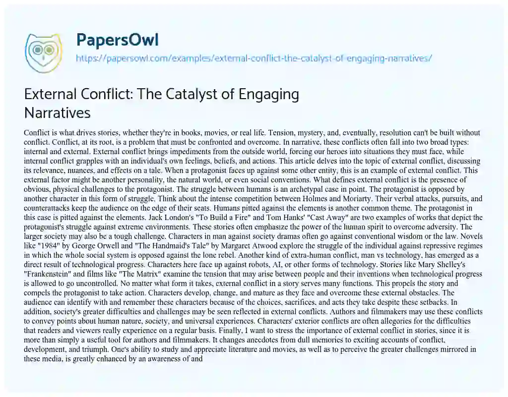 Essay on External Conflict: the Catalyst of Engaging Narratives