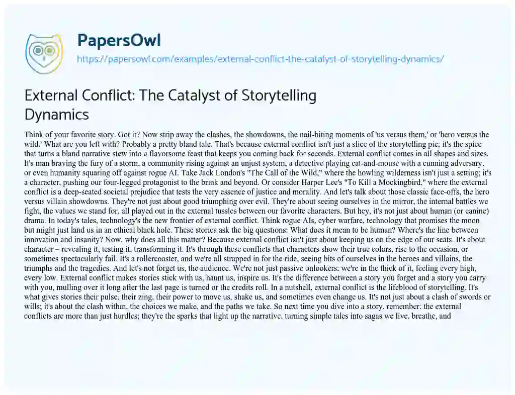 Essay on External Conflict: the Catalyst of Storytelling Dynamics