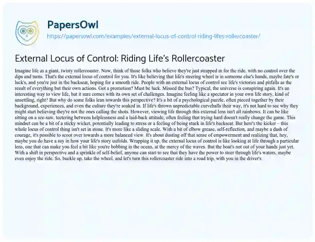 Essay on External Locus of Control: Riding Life’s Rollercoaster