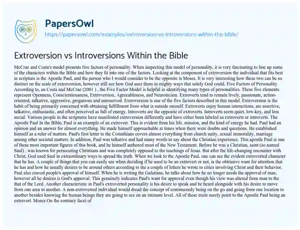 Extroversion Vs Introversions Within the Bible essay