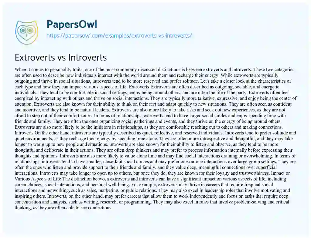 Essay on Extroverts vs Introverts