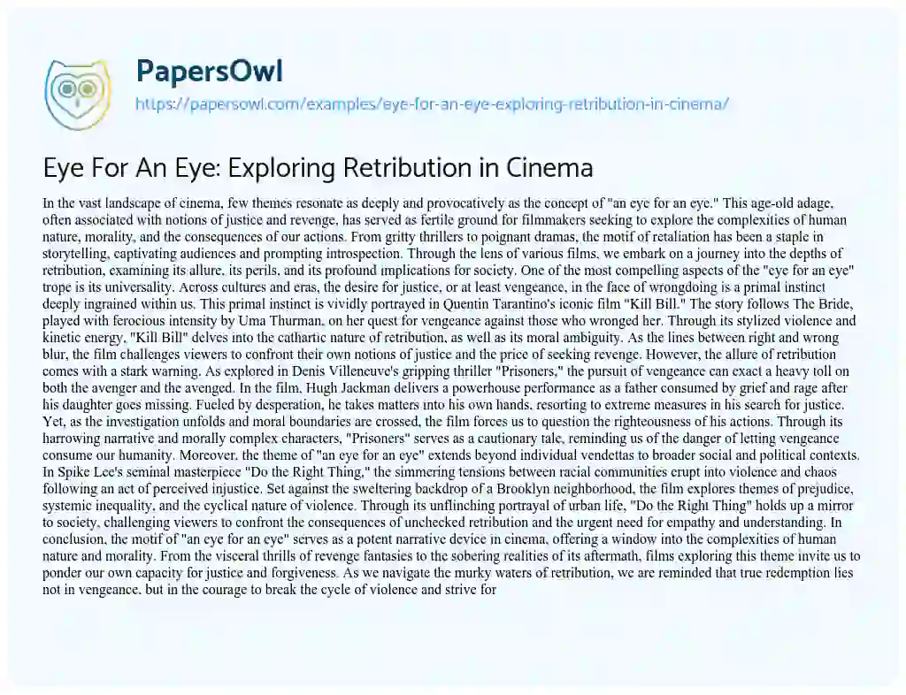 Essay on Eye for an Eye: Exploring Retribution in Cinema