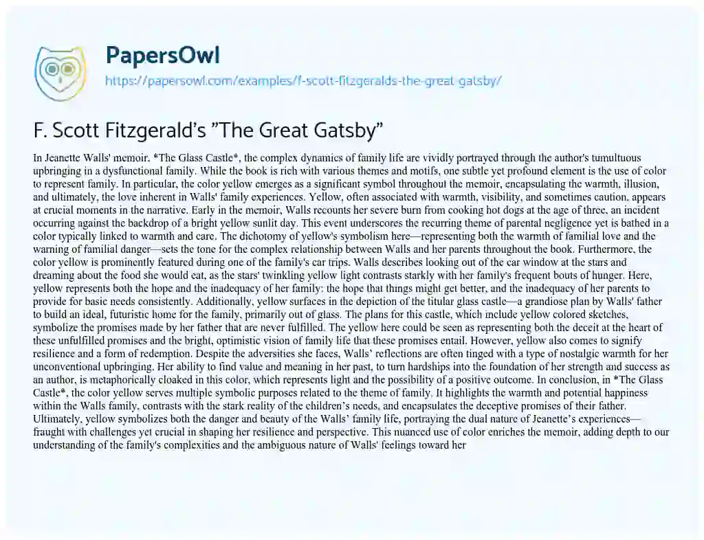 Essay on F. Scott Fitzgerald’s “The Great Gatsby”