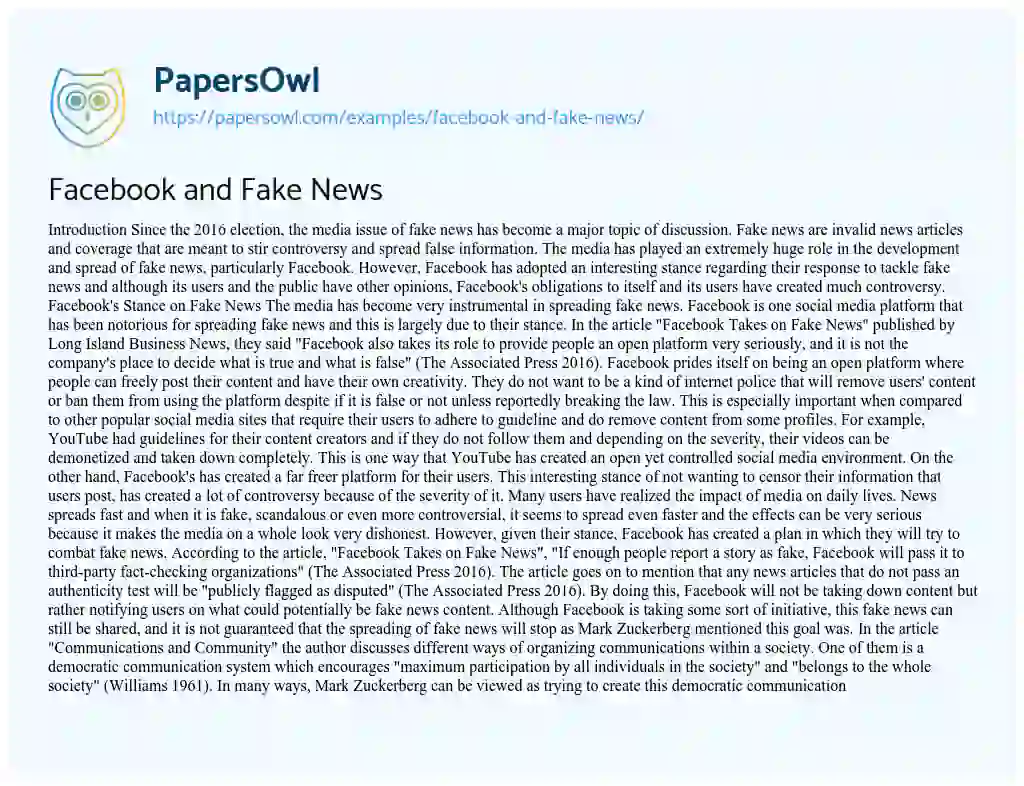 Facebook and Fake News essay