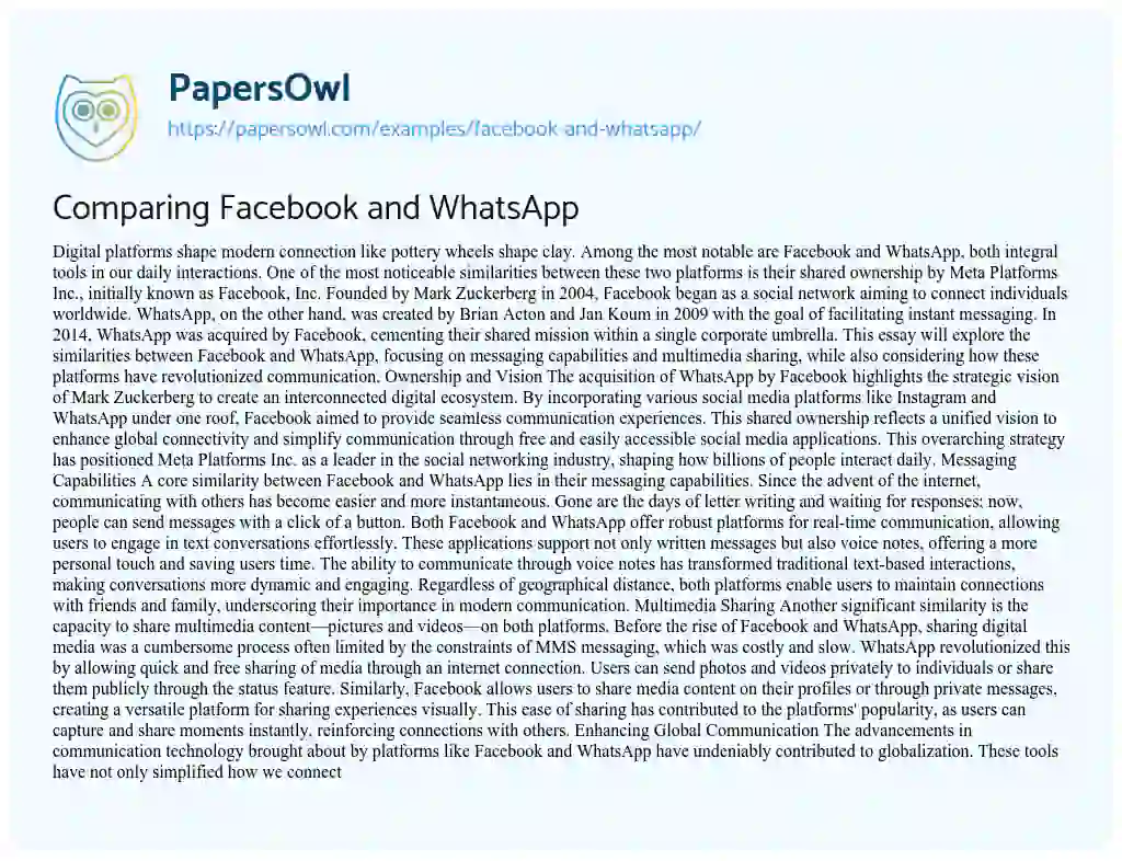 Essay on Facebook and Whatsapp