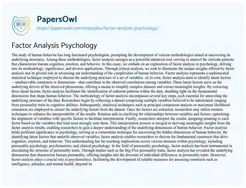 Essay on Factor Analysis Psychology