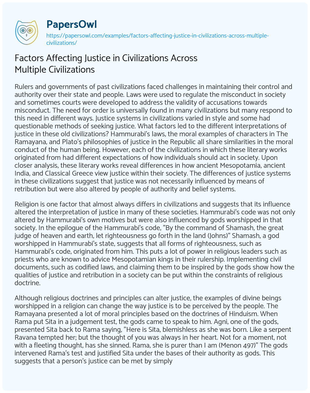 Essay on Factors Affecting Justice in Civilizations Across Multiple Civilizations