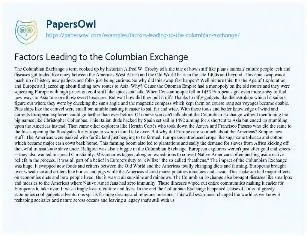 Essay on Factors Leading to the Columbian Exchange