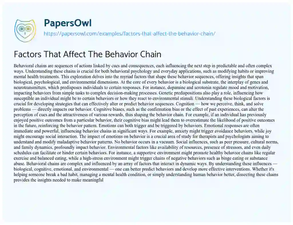 Essay on Factors that Affect the Behavior Chain