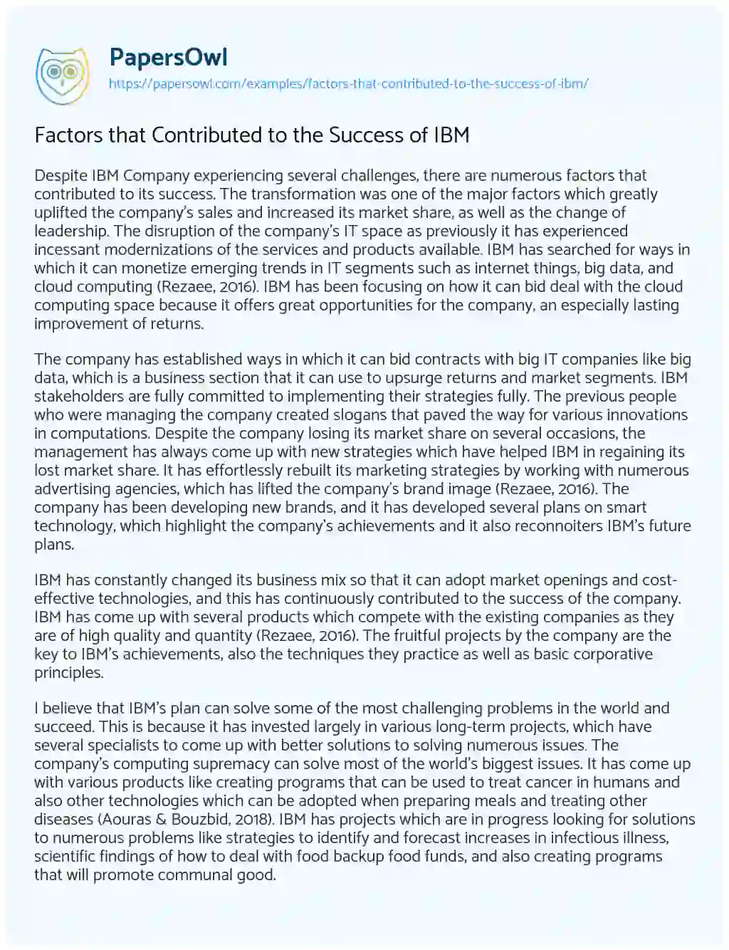 Essay on Factors that Contributed to the Success of IBM