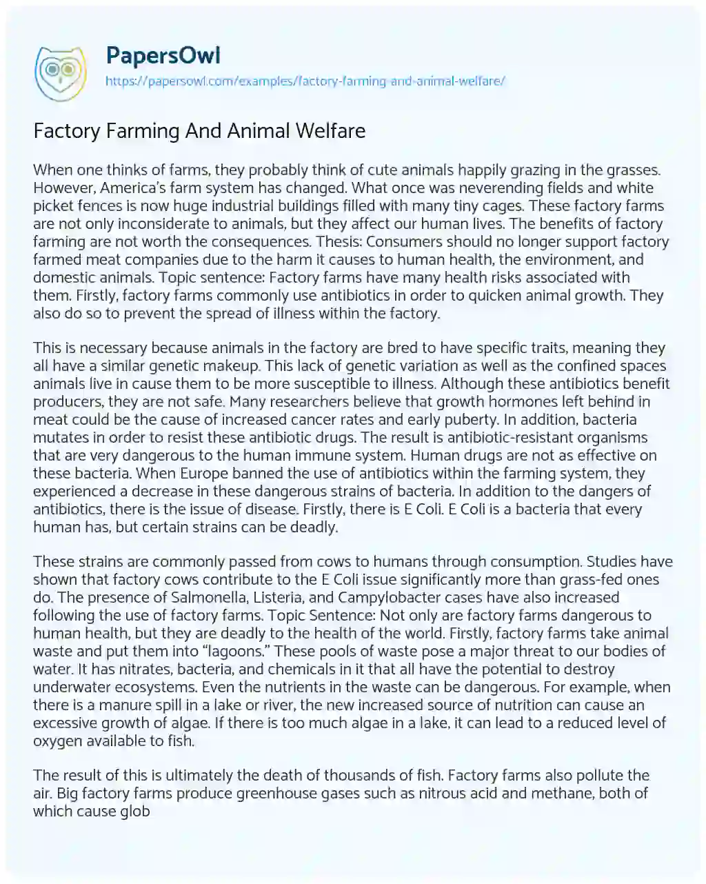 factory farming essay topics