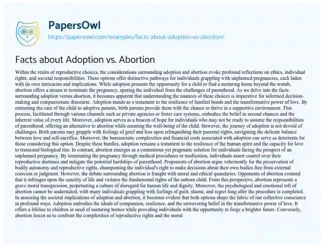 Essay on Facts about Adoption Vs. Abortion