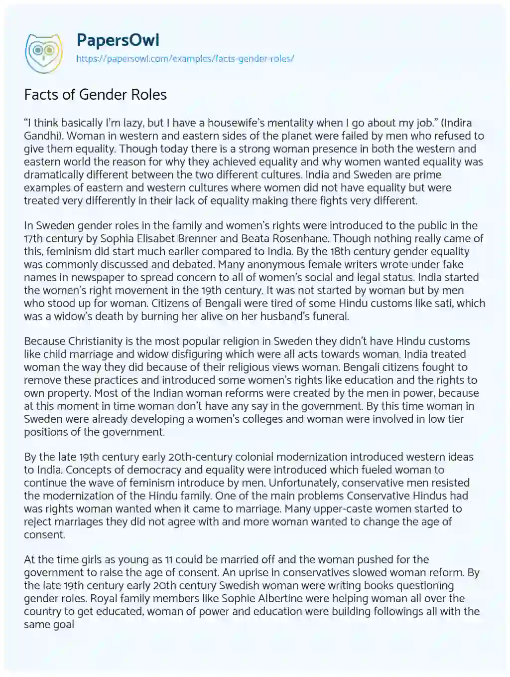 Facts of Gender Roles essay