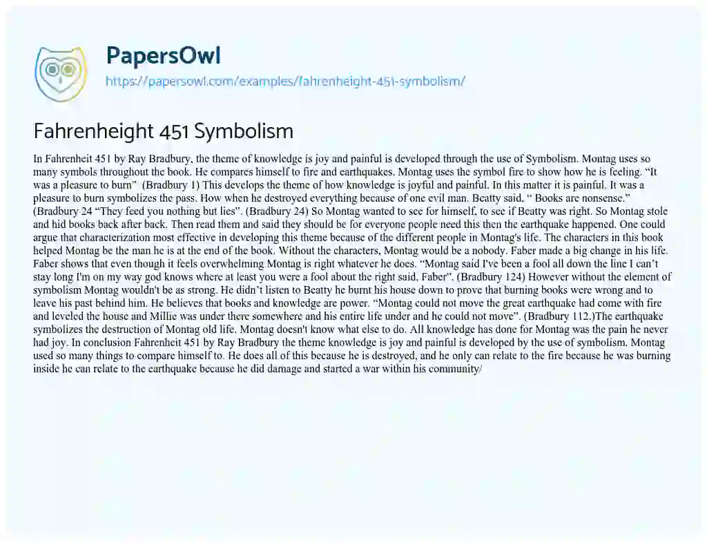 Essay on Fahrenheight 451 Symbolism