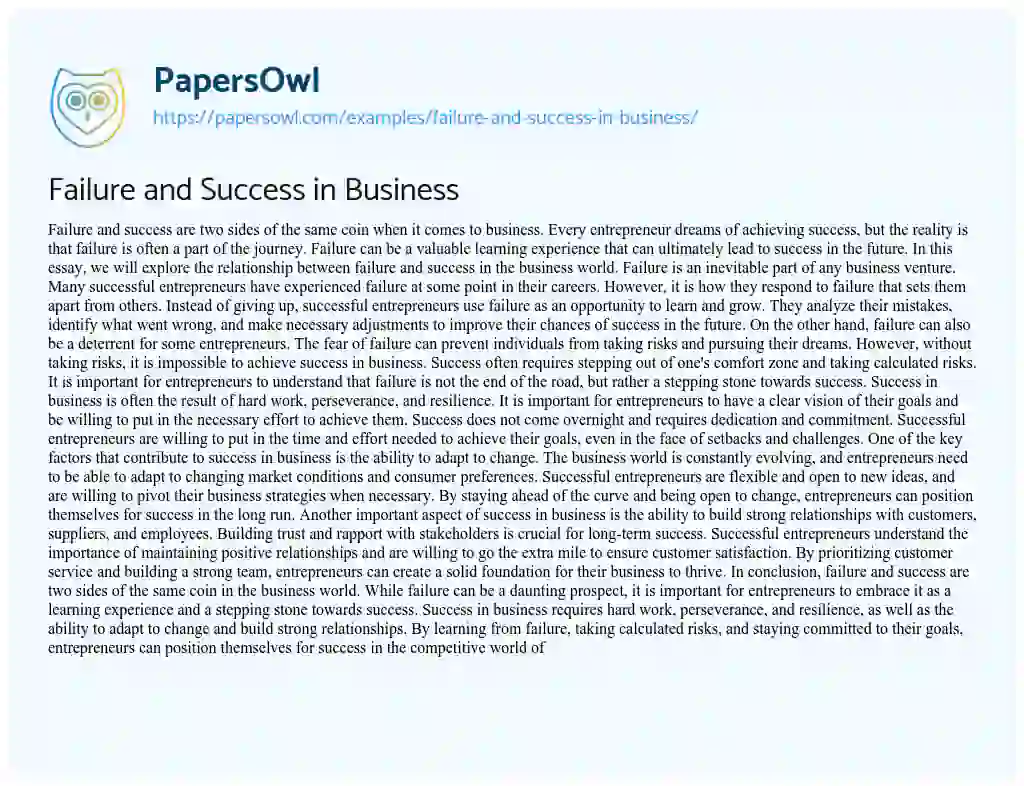 Essay on Failure and Success in Business
