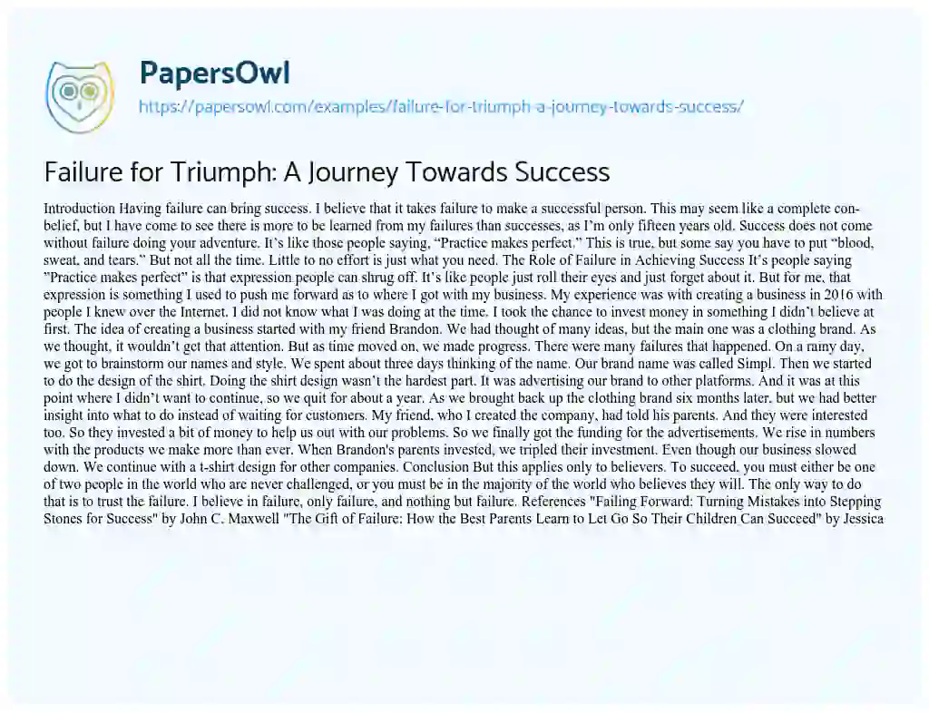 Essay on Failure for Triumph: a Journey Towards Success