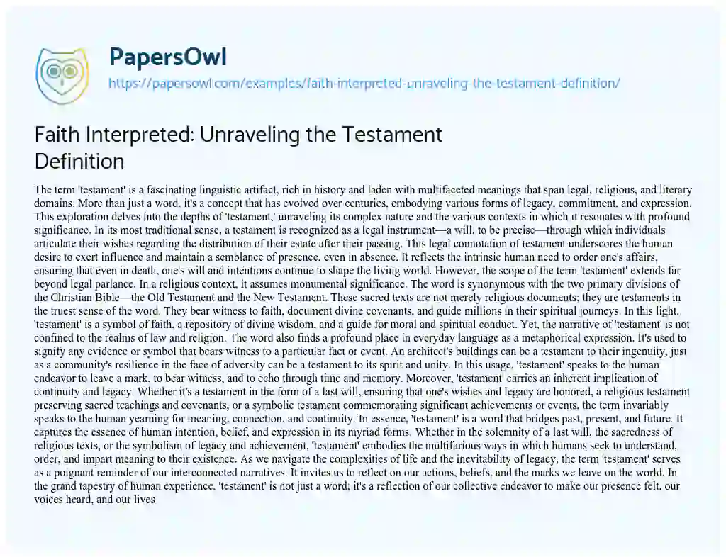 Essay on Faith Interpreted: Unraveling the Testament Definition