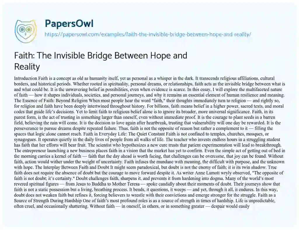 Essay on Faith: The Invisible Bridge Between Hope and Reality